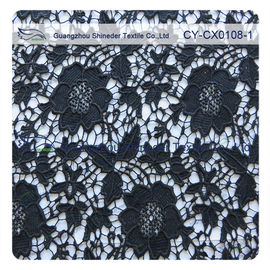 白い/黒色のナイロン綿の花柄のドレスの生地、刺繍されたレース サプライヤー